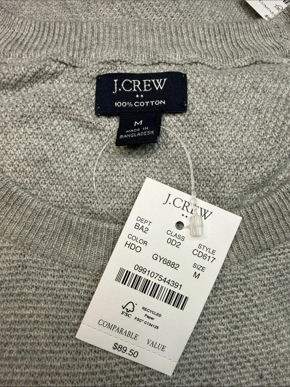 J.Crew Mens Heather Gray Seed Stitch Cotton Crewneck Light Sweater NWT Medium